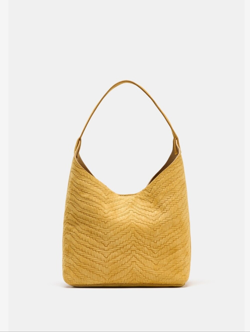 Genuine Leather Suede Yellow Mustard Braided Woven Hobo Shoulder Bag - Women